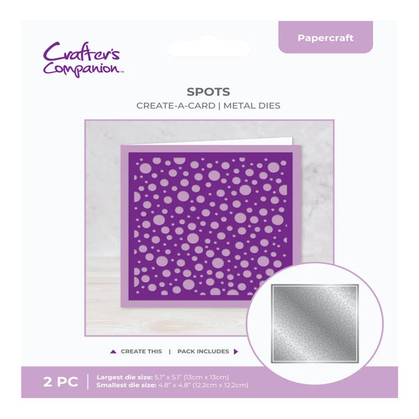Metal dies with purple and white polka dot pattern packaging, featuring Crafter's Companion branding.