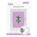 Flourishing cross letterpress plate and die set packaging with purple background and white border.