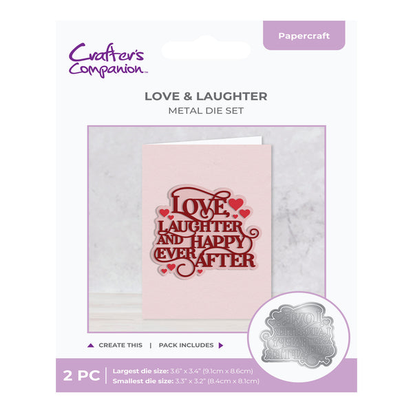 Metal die set for papercraft with 'Love & Laughter' design on a white background
