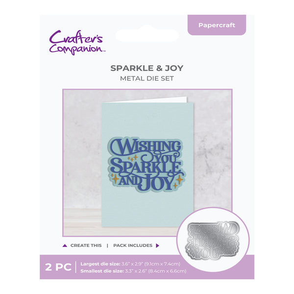 Metal die set packaging with 'Wishing You Sparkle and Joy' text on a light blue card, featuring Crafter's Companion branding.