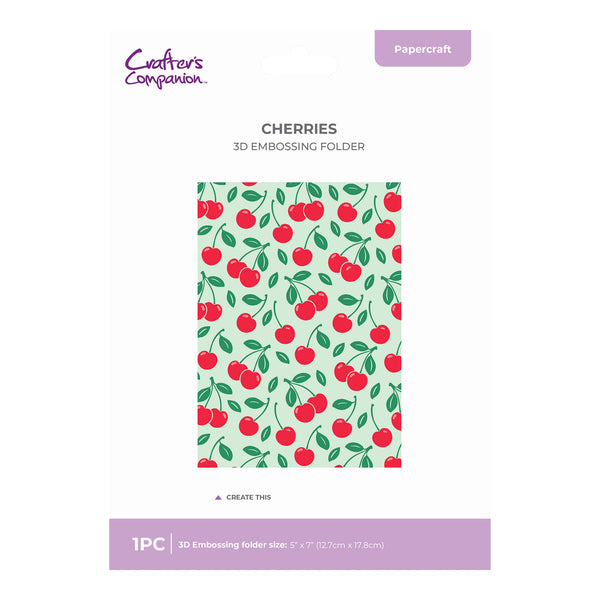3D embossing folder with cherry pattern on a white background