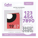 Papercraft metal die set with retro numbers packaging by Crafter's Companion.