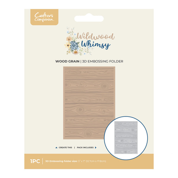 Wood grain 3D embossing folder packaging with brand name on a beige background