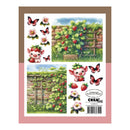 Sheet of stickers with a pig, strawberries, and butterflies on a white background