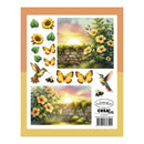 Sheet of stickers with nature-themed designs including flowers, butterflies, and birds on a white background.