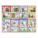 Collection of colorful sticker sheets with various designs on a white background