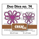 Two purple flower-shaped cutting dies with 'Creaflies' branding on a white background.