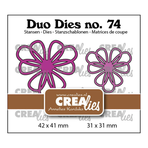 Two purple flower-shaped cutting dies with 'Creaflies' branding on a white background.