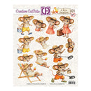 A sheet of decorative mouse illustrations for scrapbooking or craft use, featuring cartoon mice in summer outfits and loungewear with a 'Creative Cut Outs' logo at the top.