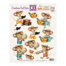 A sheet of decorative mouse-themed stickers or decals titled "A Mouse Vacation" by Creative Cut Outs, featuring illustrated mice in safari outfits with globes, baskets of fruit, books, and umbrellas on a light patterned background.