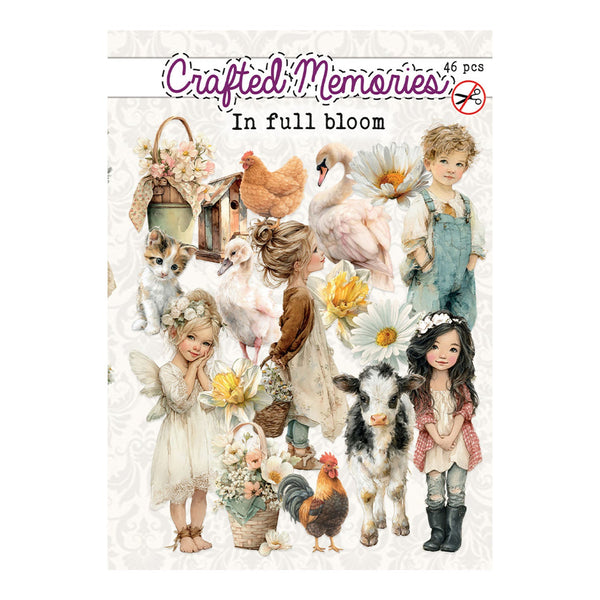 Packaging of 'Crafted Memories' with illustrated children and animals on a white background