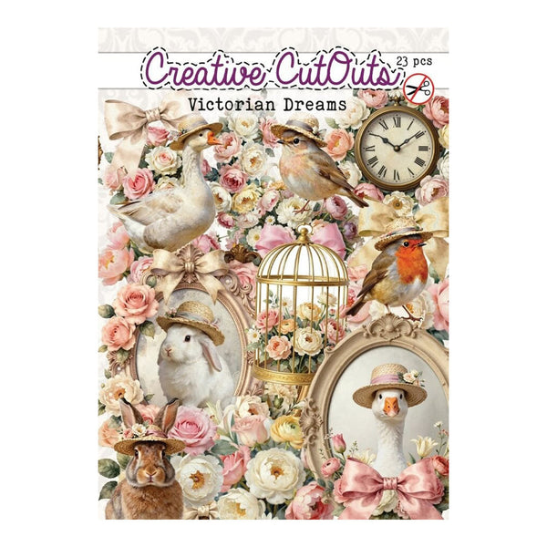 Packaging of 'Creative Cut Outs Victorian Dreams' with illustrated animals and flowers.