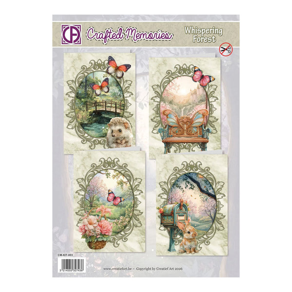 Packaging of 'Whispering Forest' by Crafted Memories with illustrated scenes and animals.
