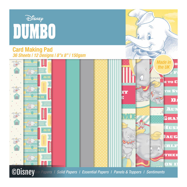 Disney Dumbo card making pad with various paper designs on a blue background