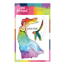 Clear stamp set with a colorful illustration of a woman in a dress and a parrot, featuring the brand 'Jane Davenport'.