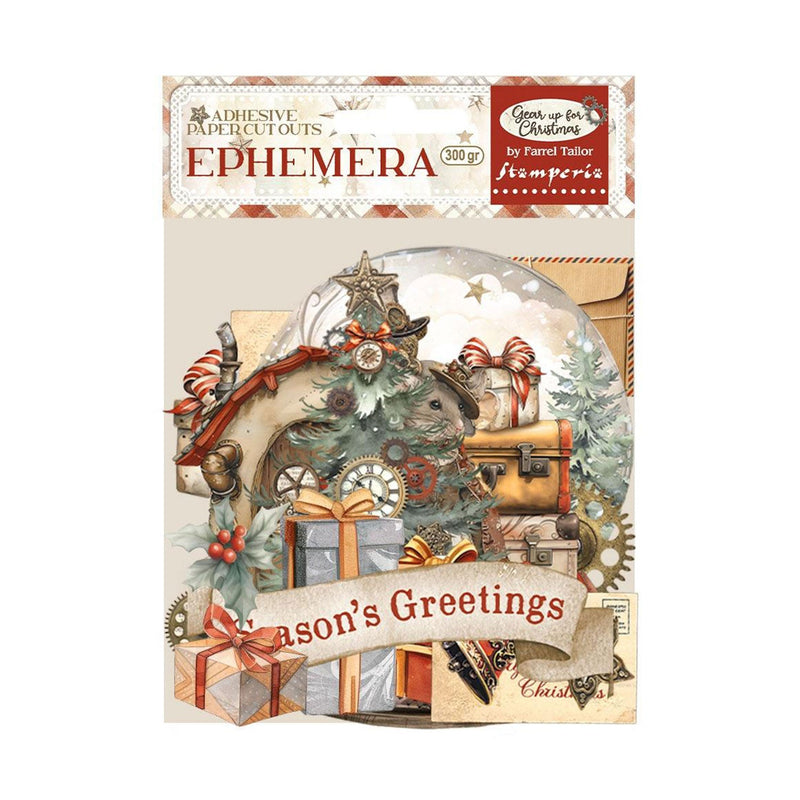 Stamperia Cardstock Ephemera Adhesive Paper Cut Outs - Gear Up For Christmas