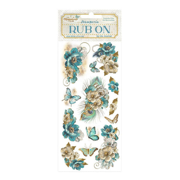 Stamperia Rub-On 4"x 8.5" - Masquerade - Blue Flowers