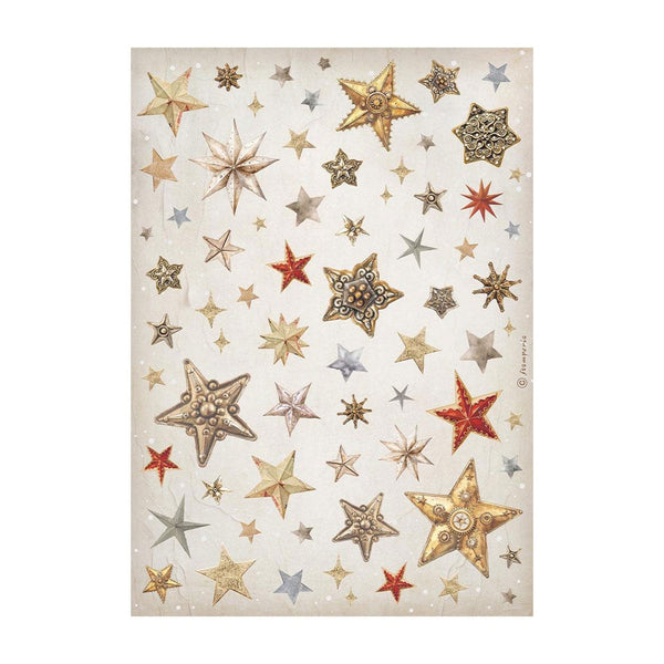 Stamperia Rice Paper Sheet A4 - Gear Up For Christmas - Stars