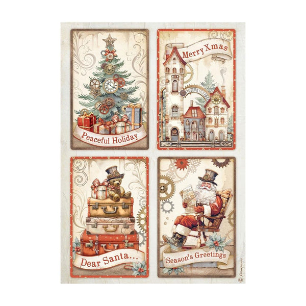 Stamperia Rice Paper Sheet A4 - Gear Up For Christmas - 4 Cards