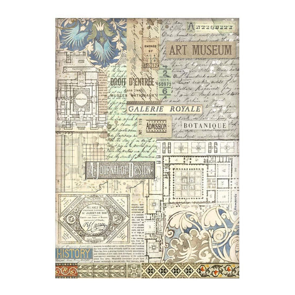 Stamperia Rice Paper Sheet A4 - Art of Travelling - Museum Background