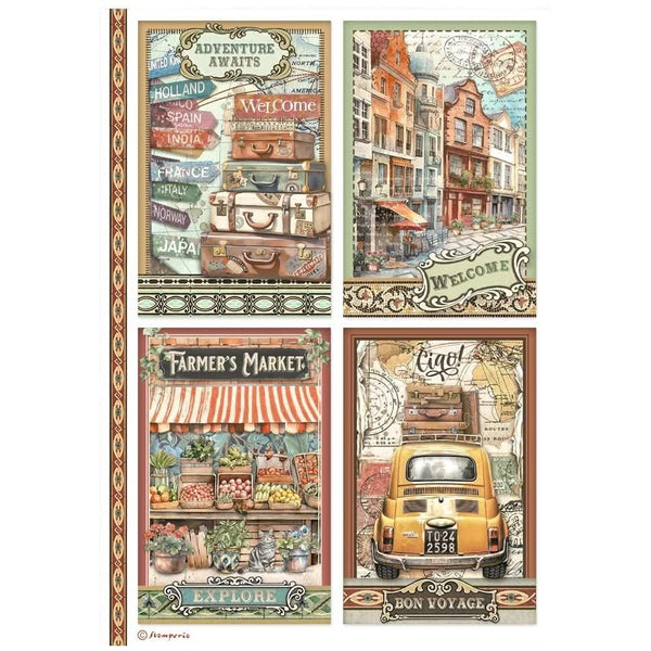 Stamperia Assorted Rice Paper A4 6/Sheets - Art of Travelling