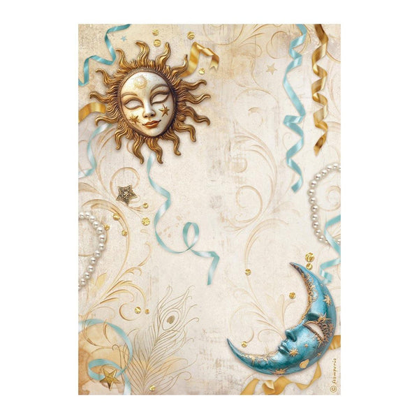 Stamperia Rice Paper Sheet A4 - Masquerade - Sun and Moon