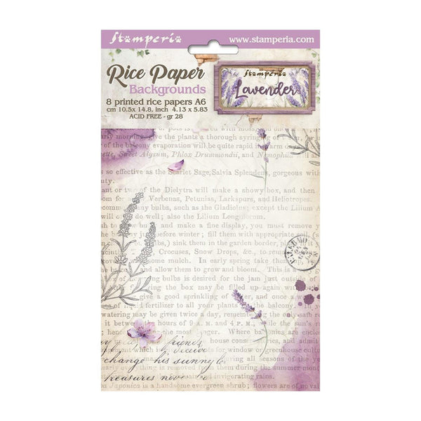 Stamperia Assorted Rice Paper Backgrounds A6 8/Sheets - Lavender