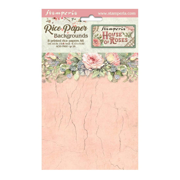 Stamperia Assorted Rice Paper Backgrounds A6 8/Sheets - House of Roses