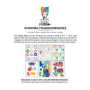 Promotional image of Dina Wakley Media Chroma Transparencies with colorful designs on a white background.