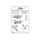 Clear stamp set with floral and face designs on a white background