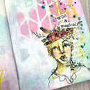 Artistic illustration of a woman with floral headpiece on a colorful background with text 'Wild & magical'.