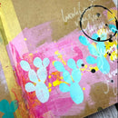 Colorful abstract art with cactus shapes on a textured surface