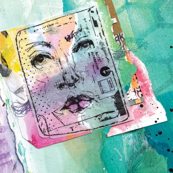 Dina Wakley Media Cling Stamp Set 6" x 9" - Collaged Portraits