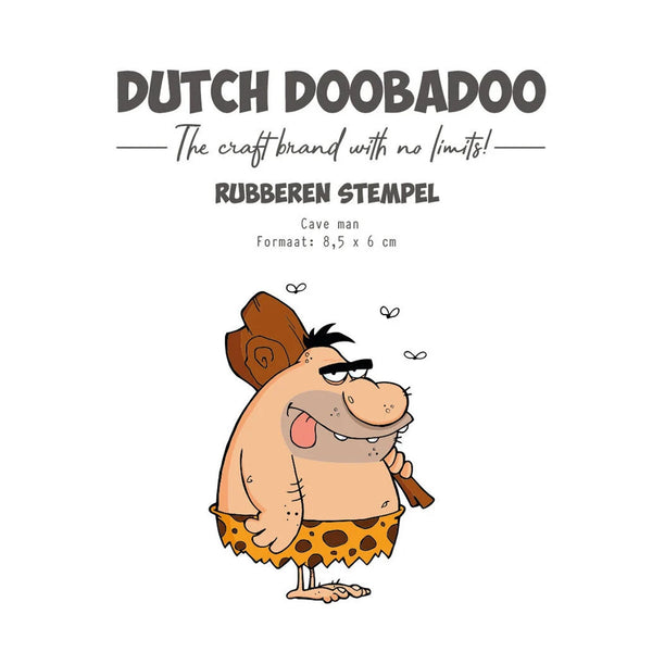 Cartoon cave man with text about Dutch Doobadoo brand on a white background