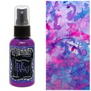 Purple ink spray bottle with a colorful abstract design on a white background