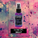 Purple ink spray bottle labeled 'Margarita Bucket' on a colorful splatter background