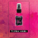 Pink ink spray bottle with black label on a pink watercolor background