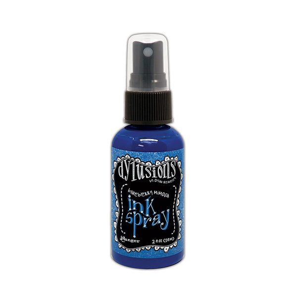 Blue ink spray bottle with black cap on a white background