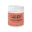 Jar of GELEF acrylic mediums on a white background