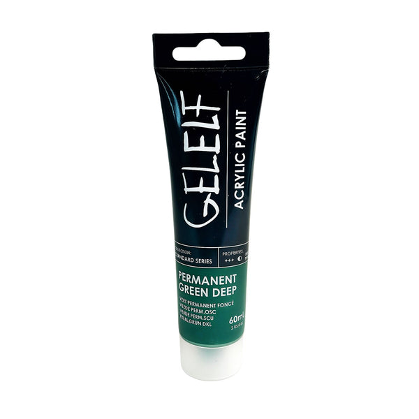 Geleit acrylic paint tube in permanent green deep color on a white background