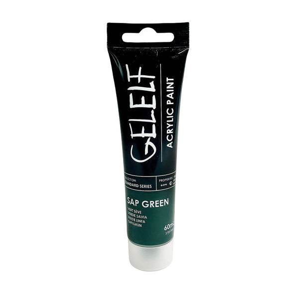 Tube of GELELT acrylic paint in sap green on a white background