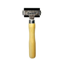 Rubber stamp with a wooden handle on a white background