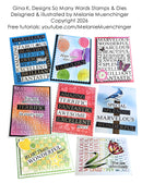 Collection of stamps and dies with positive phrases, designed by Melanie Muenchinger.