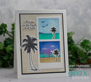 Card with palm tree design and 'Love you to the beach and back' text, featuring Karen Hightower and Gina K. Designs branding.