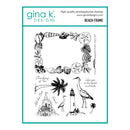 Beach-themed stamp set with lighthouse, palm tree, and heron by gina k. DESIGNS on a white background.