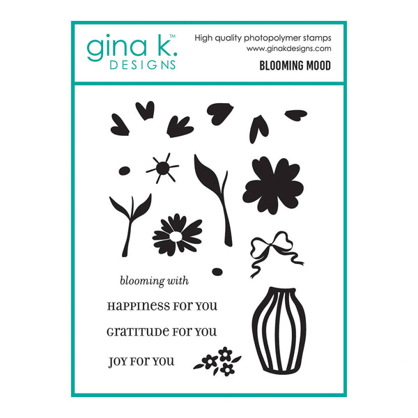 Gina K Designs stamp set with floral and decorative elements on a white background