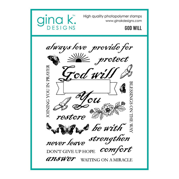 Gina K. Designs stamp set with motivational phrases and decorative elements on a white background.