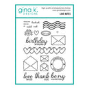 Gina K. Designs stamp set with various stamps and text on a white background
