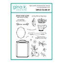 Gina K Designs stamp set with tea-themed graphics and text on a white background