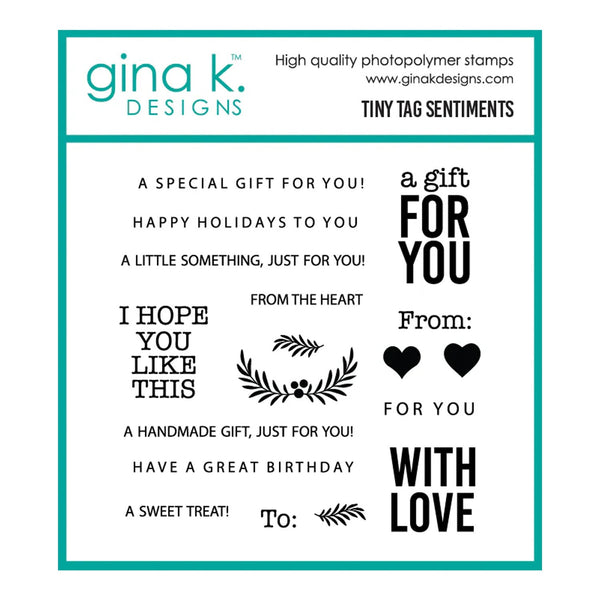 Gina K Designs stamp set with various sentiments on a white background
